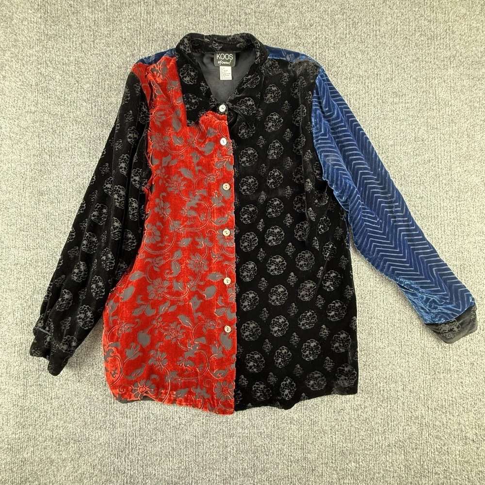 Koos Of Course Shirt Womens Medium Multicolor Velvet Floral Button Tunic Top